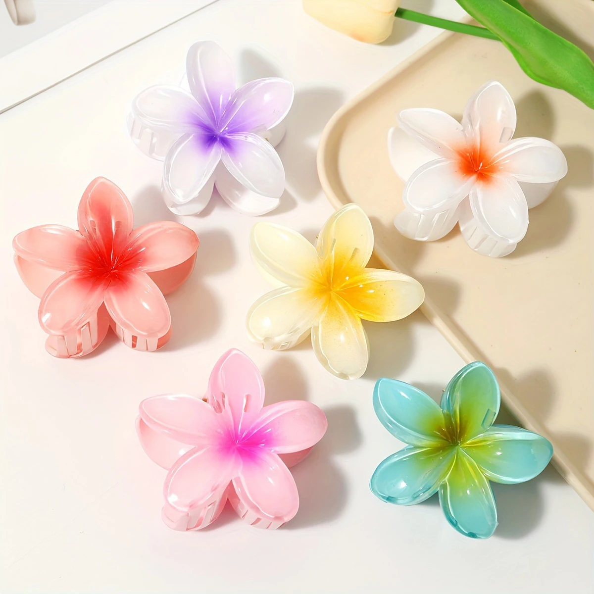 1pc/4pcs Sweet Gradient Flower Acrylic Hair Claws Clip for Women Girls Hairpins Summer Beach Hawaiian Headwear Hair Accessories