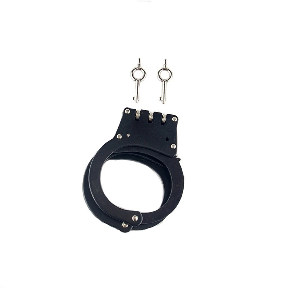 Professional Handcuffs, Stainless Steel, Double Lock, Triple Hinged, Real Handcuffs, Black Color