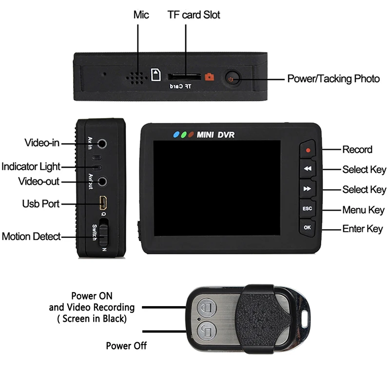 SD-карта 2,7 "TFT-экран AV-рекордер монитор CVBS входное оборудование для записи видео мини-портативный аналоговый видеорегистратор