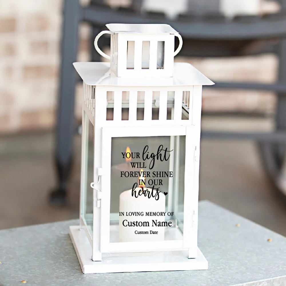 Personalized Memorial Lantern Vinyl Stickers Custom Grief Gift Light Shines Memorial Lantern Decals Decoration