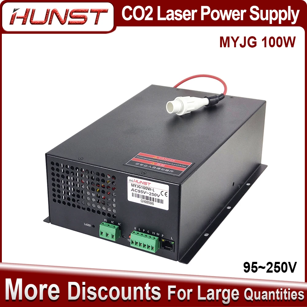 

HUNST CO2 Laser Power Supply MYJG 100W Supports 95~250V Voltage and is Used for 80-100W Laser Engraving and Cutting Machines.