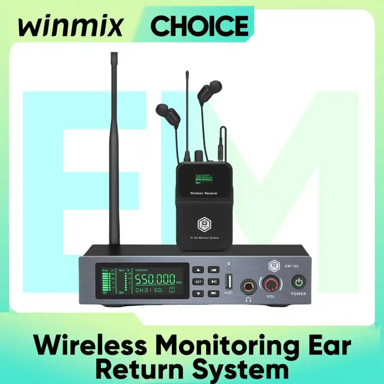 Winmix-monitoreo intrauditivo inalámbrico UHF, Monitor de escenario de retorno de Audio UHF de 520-580MHz para banda de guitarra cantante, banda de rendimiento, Fiesta de DJ