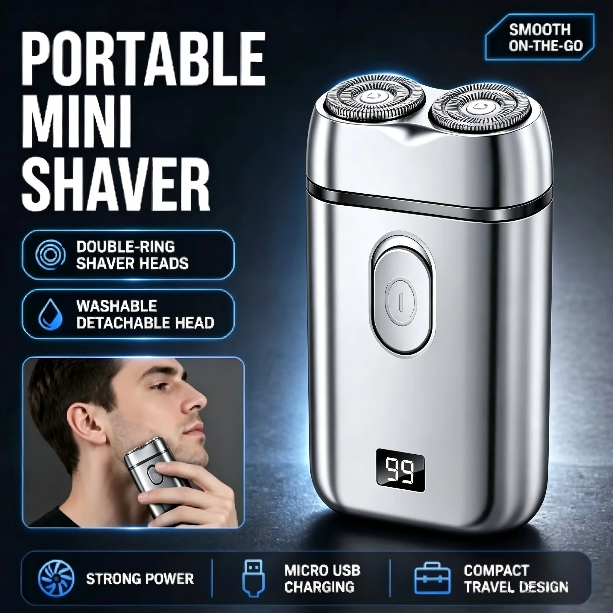 Portable Electric Shaver for Men, Double Head Shaver, USB Rechargeable, Portable Electric Razor for Men