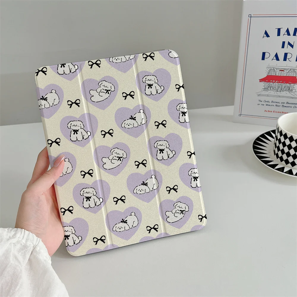 

New Cute Love Dog Bow Suitable for iPad A16 2024 11 inch 2025 Air 5/4 10.9-inch iPad 10 9.7 10.2/10.5 Mini 6/5 with Pen Slot