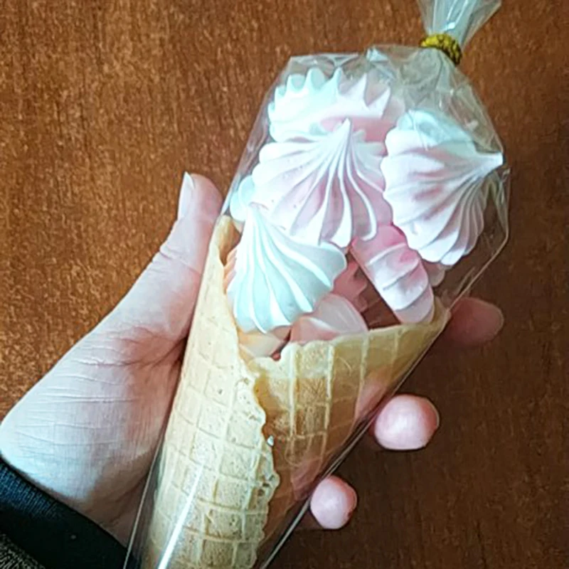 50pcs Cone Candy Bag Transparent Plastic Triangle Ice Cream Cone Candy Popcorn Bag With Kink Gift Bag  Trick Or Treat Packaging