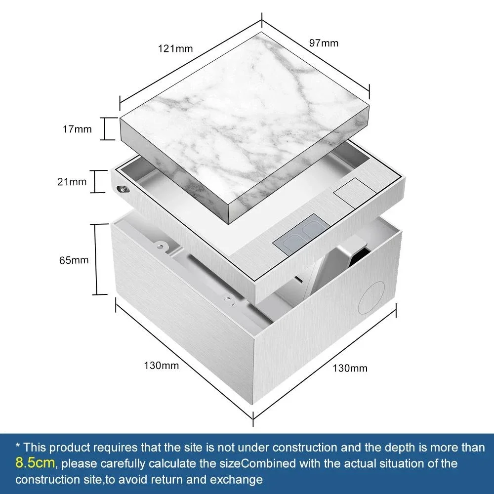 Floor Box Outlet UK US EU Standard Hidden Power Socket 130x130mm Built-in Rear RJ45 HDMI USB Plug for Seamless Floor Integration