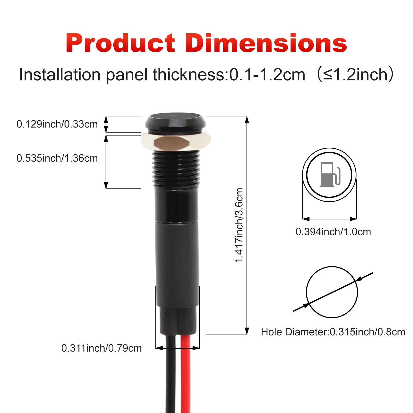 فيلم 8 مللي متر رمز مؤشر LED ضوء 12 فولت 24 فولت مؤشر معدني أسود داش مصباح إرشاد مع سلك لوحة سيارة روك الآلات #3