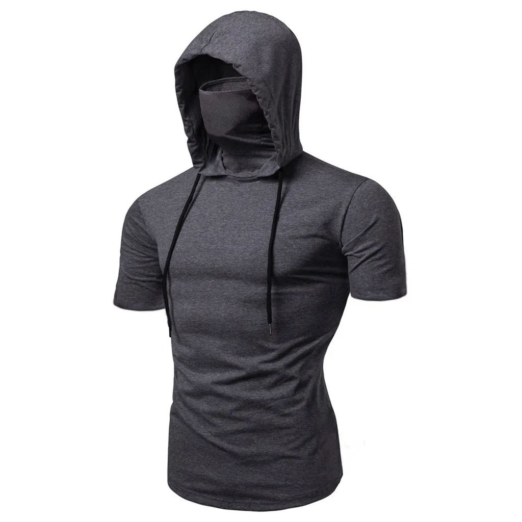 Mens Gym Thin Hoodie Long Sleeve Hoodies With Mask Sweatshirt Casual Splice Large Open-Forked Mask Hoodie Sweatshirt Hooded Tops