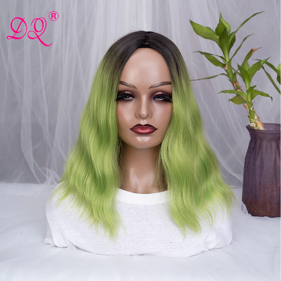 

Ombre Green High Wig Synthetic Hair Natural Wavy Short Cut Bob Wig for Women Middle Part Colored Wigs Halloween Cosplay Lolita