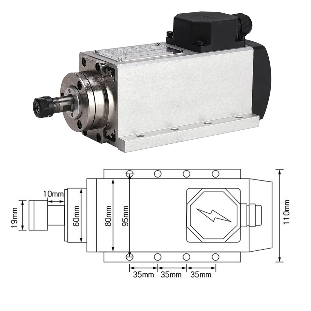 CNC 1.5kw ER11 220V/110V Square Air Cooling Spindle 1500W Air-Cooled Milling Spindle + 1.5KW VFD Inverter + 13 Pcs ER11 Collect.