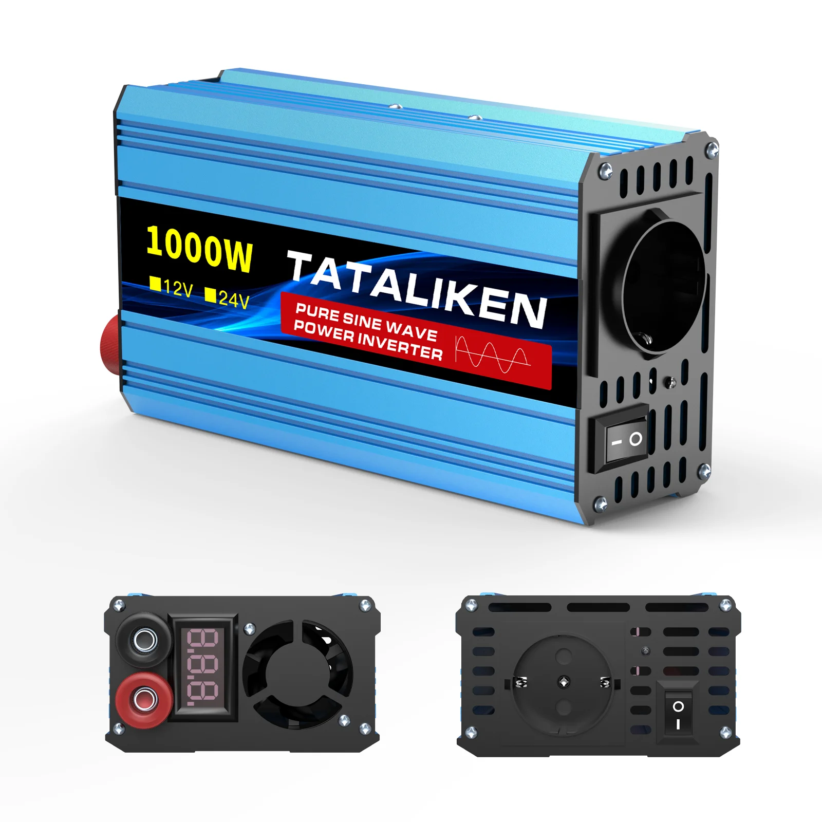 Pure sine wave inverter, European standard 1000W/4000W voltage portable converter, 12V to AC 220V 50Hz for home and car, etc.