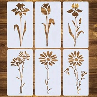 6pcs Reusable Single Flower Stencil Set Modern Floral Design PET Painting Templates for DIY on Wood Fabric Paper Wall Canvas Flo