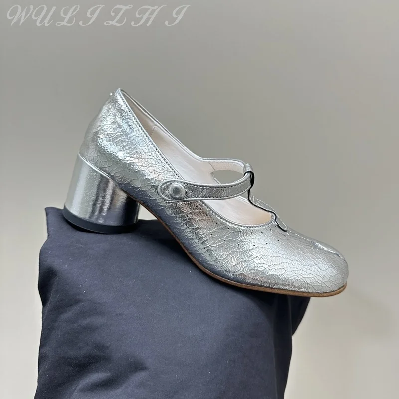 Zapatos de tacón alto con punta dividida para mujer, calzado de diseñador de cuero genuino, estilo Retro Mary Jane, para fiesta, novedad de 2024