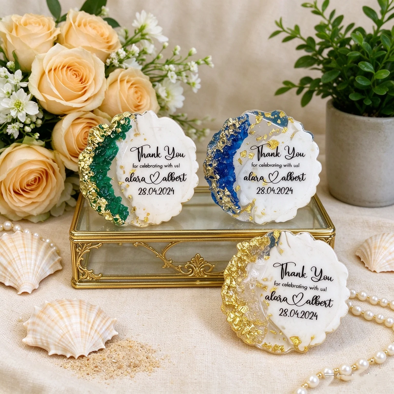 Custom Geode Resin Fridge Magnet Wedding Favors, Bulk Boxed Thank You Gifts for Guests, Personalized Bridal Shower Party Souveni