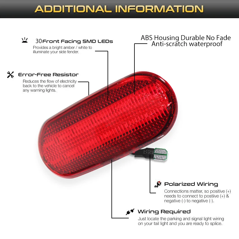 iJDM For Volkswagen Beetle Red Rear Fender Sidemarker Lamps Red Driving Lights/Parking Lights,Rear Side Marker Light 1998-2005