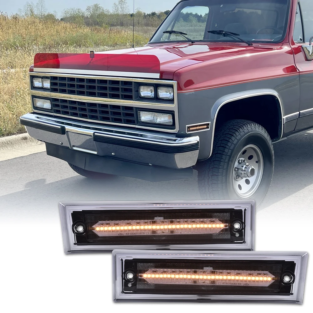 

Amber Led Front Side Marker Light Fit for 1981-1991 C10/C20/C30 Gmc Smoke Lens Waterproof Snowproof Dustproof Car Accessories