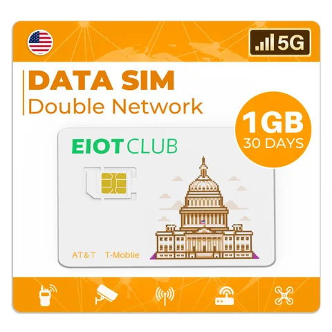 Scheda SIM USA EIOTCLUB - Cellulare da 1 GB 30 GIORNI, 5G/4G LTE, supporto AT&T e T-Mobile, scheda SIM solo dati per dispositivi IoT sbloccati