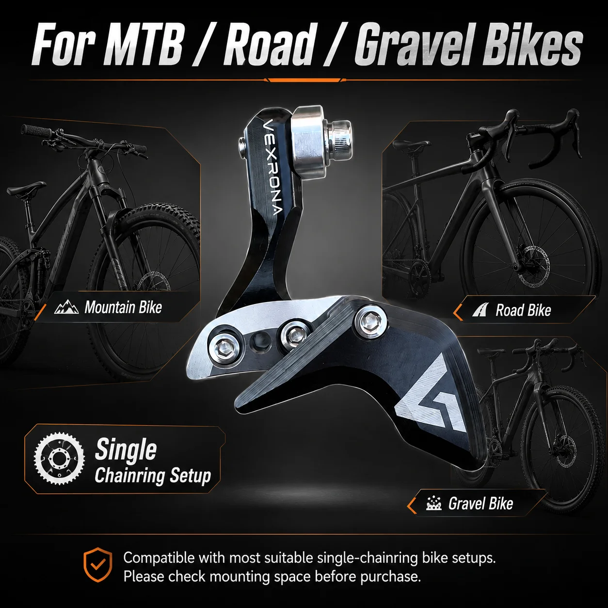 VEXRONA Fahrradkettenführung, verstellbarer CNC-Aluminium-Kettenschutz, Anti-Rutsch-Protektor für MTB, Rennrad, Gravel, Einzelkettenblatt – Detail 6