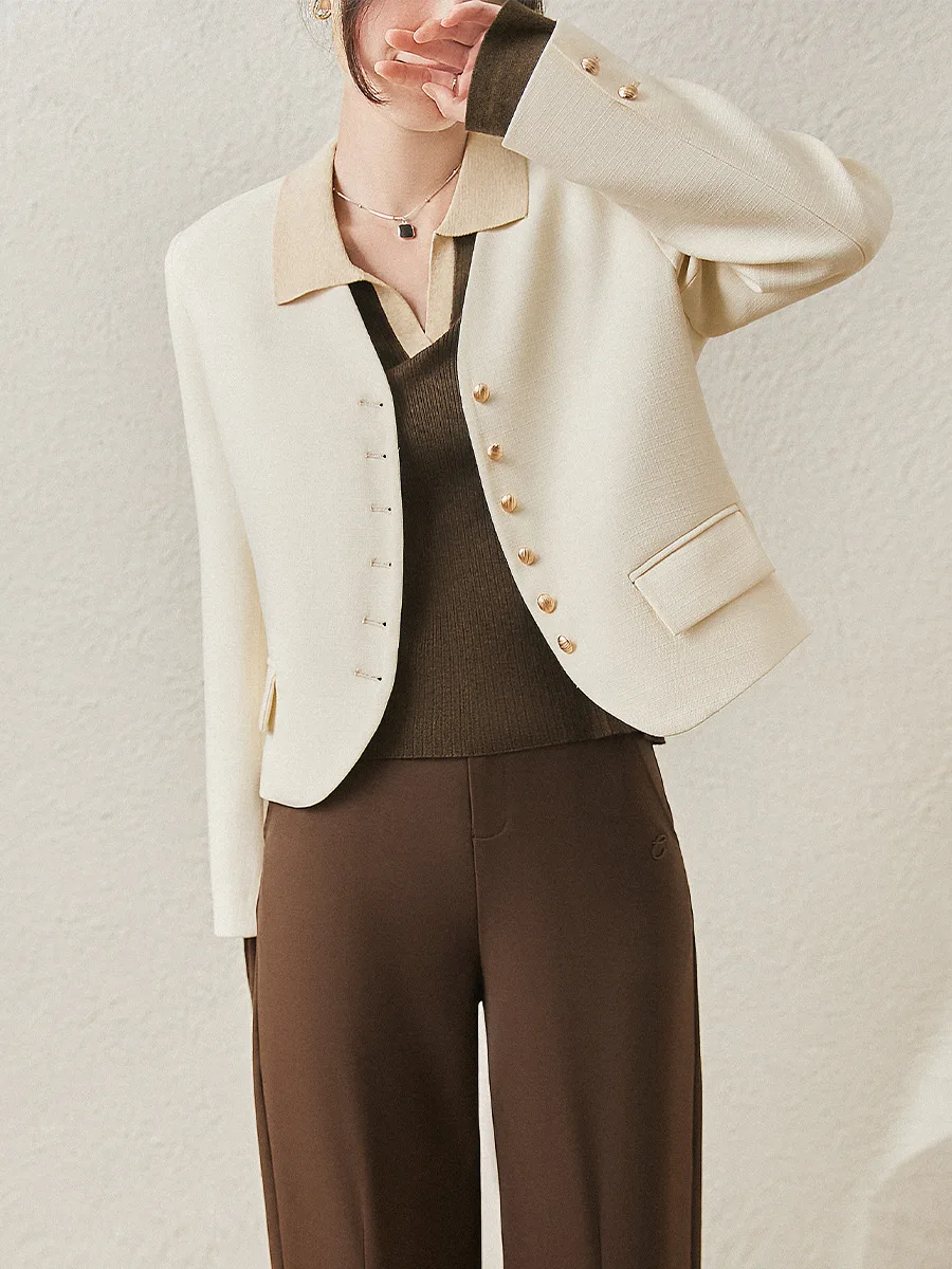 2024 New Suit Coat Women\'s Classic Retro Style Short Spring Autumn Blazers V-Neck