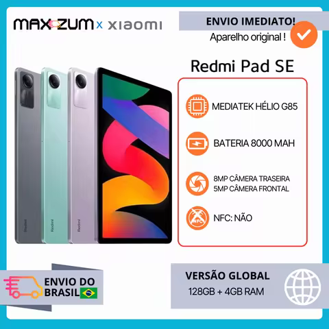 Tablet Redmi Pad SE 128GB/4GB RAM | Câmera 8MP, MediaTek Helio G85(6 nm), Versão Global, Bateria 8000mah ﻿ ﻿