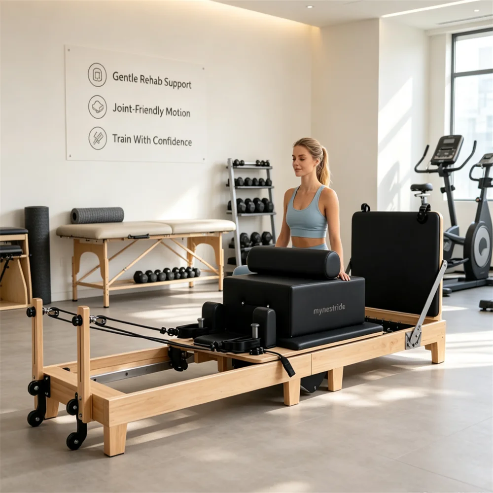 Opvouwbaar, multifunctioneel, ruimtebesparend Pilates core trainingsbed van esdoornhout (met houten kratverpakking) – Pilates fitnessapparatuur geschikt voor thuis en in sportscholen, EU-voorraad