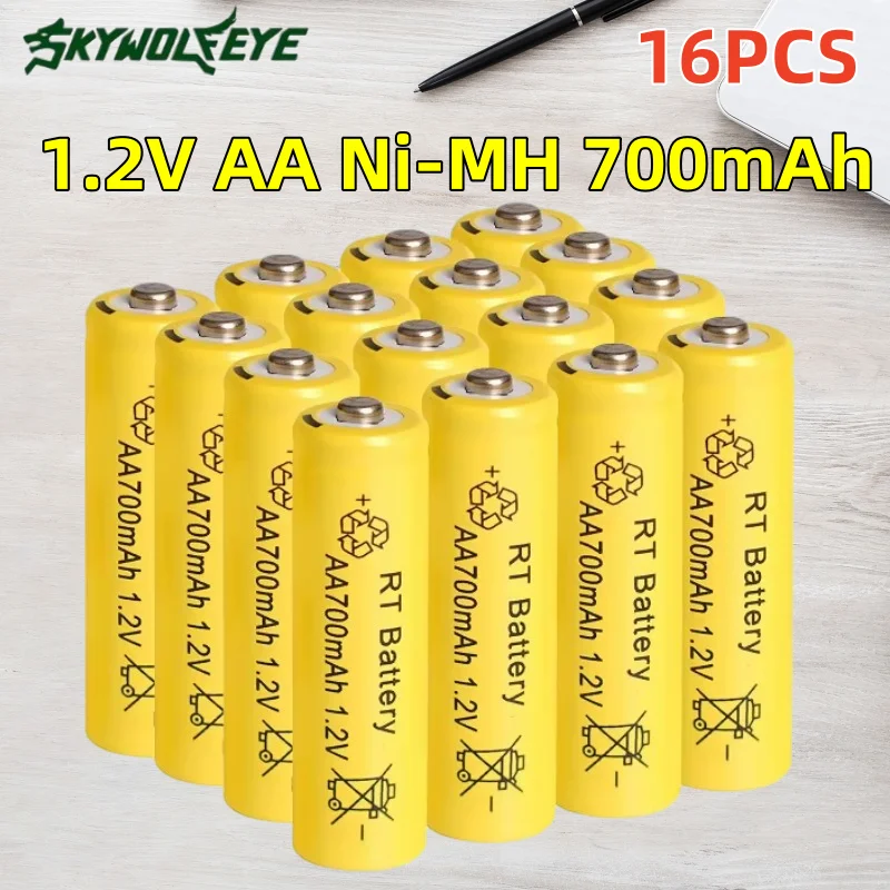 Skywolfeye 16Pcs 1.2V 700mAh Ni-MH AA Rechargable Batteries for TV Remotes Wireless Mouse Toy Replace Ni-Mh Battery