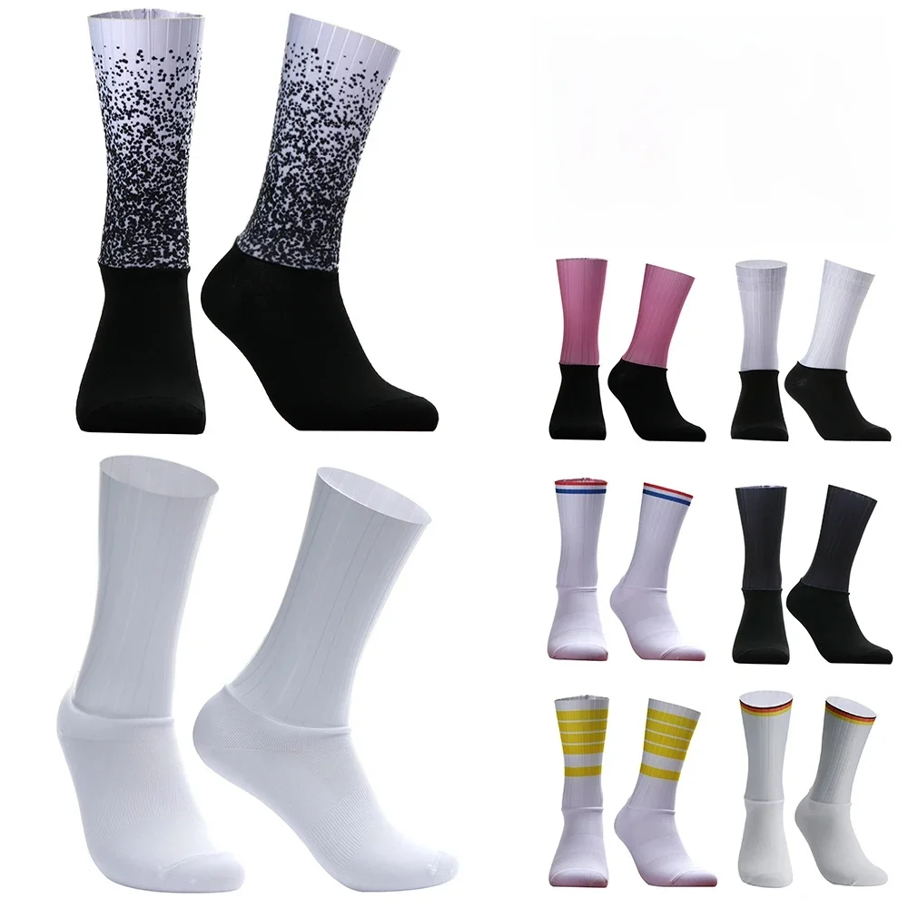 AliExpress Silicone Whiteline Socks Summer Aero Anti Cycling Slip Socks Men Bicycle Sport Running Bike Socks Calcetines Ciclismo