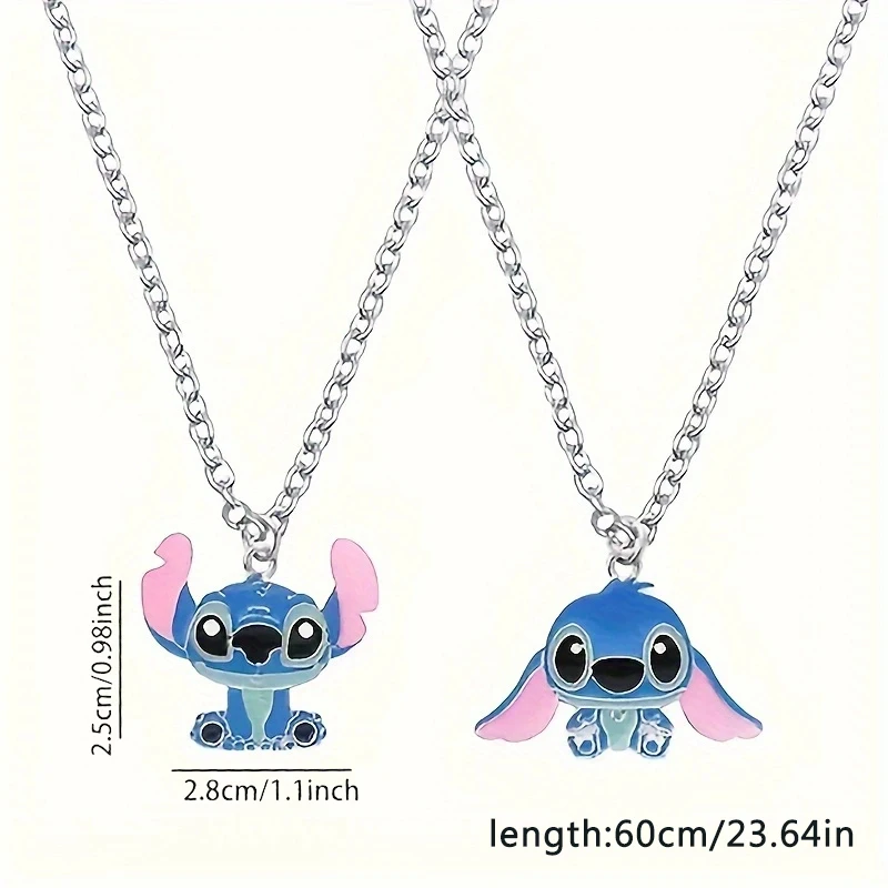 Disney Licensed Lilo & Stitch Couples Pendant Necklaces Adorable Big Ear Stitch Charm Unisex Hip Hop Sweater Chains Heartwarming