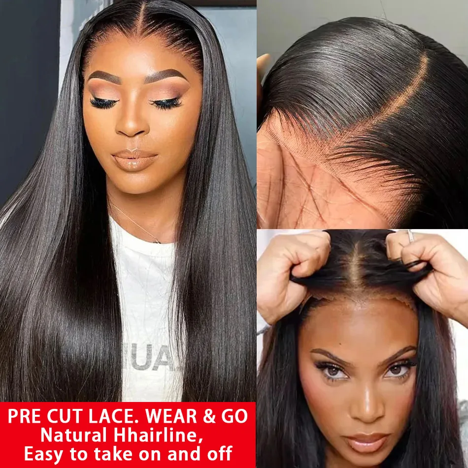 Pre Cut No Glue Bone Straight Glueless Wigs Human Hair For Women Brazilian Glueless Wig Human Hair Ready To Wear Preplucked 200%