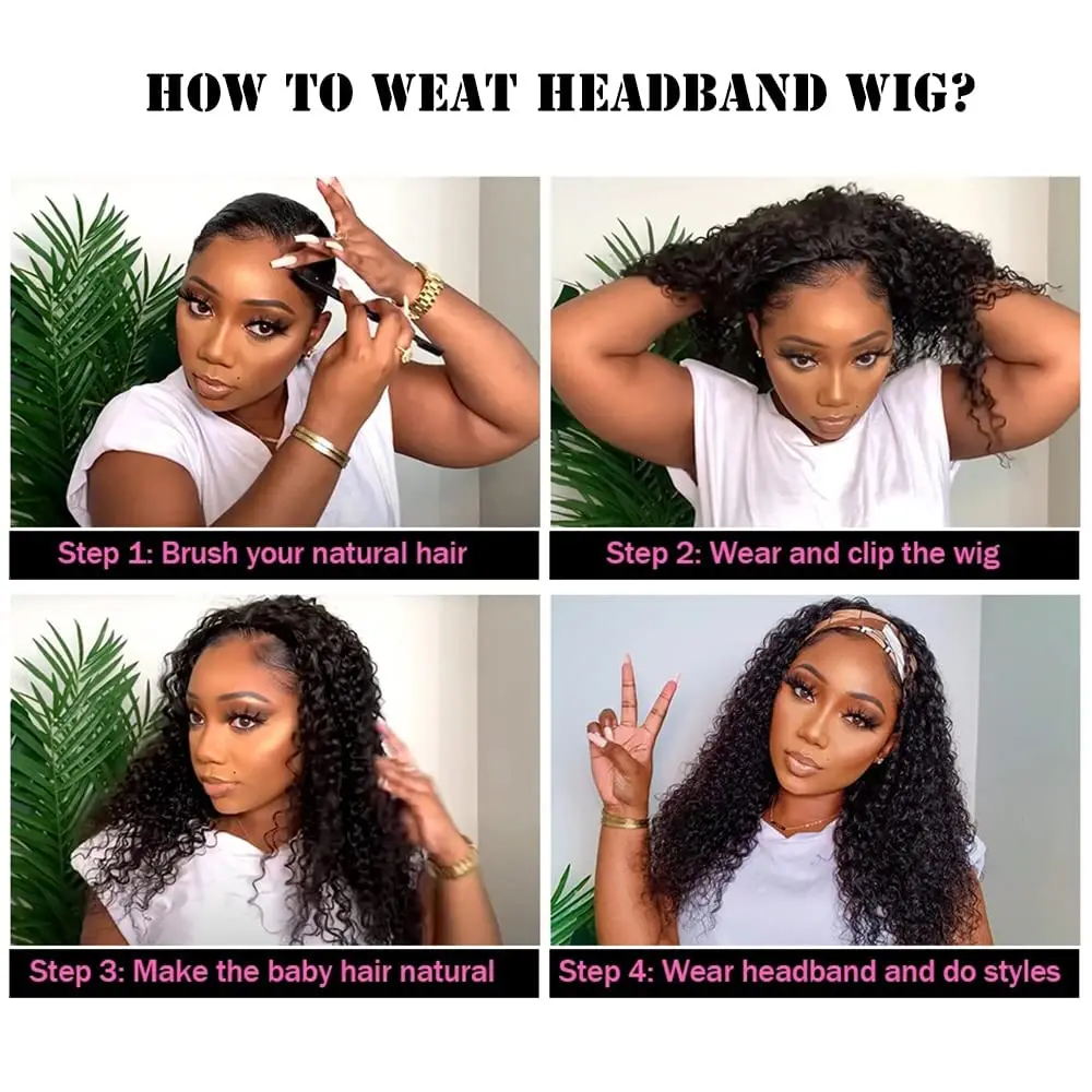 Kinky Curly Headband Peruca de Cabelo Humano Glueless Wear e Go Headband Peruca de Cabelo Humano Peruca Profunda Curly Cabelo Humano para Mulheres Negras