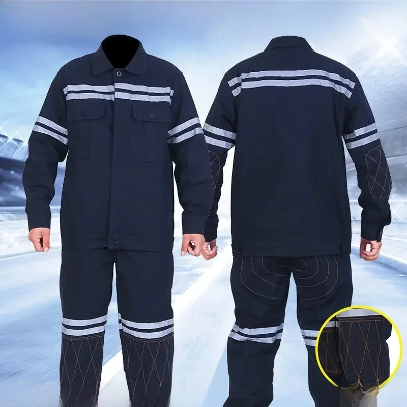 Men's Special Patch Reflective Strip Miners Welders Welding Workers Anti Scald Construction Work Clothes Top And Pants Suit