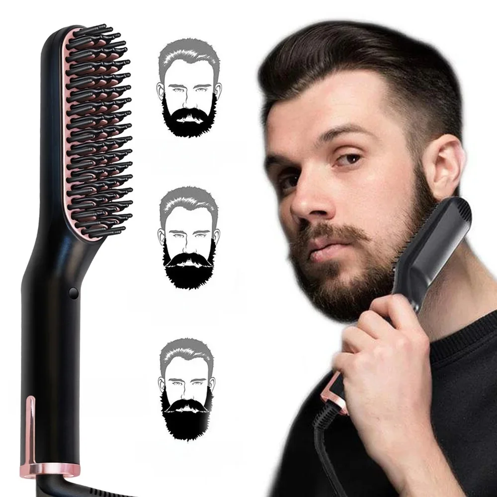 Heren Elektrische Baard Stijltang Negatieve Ionen Haar Rechttrekken Borstel Stijltang Nat & Droog Snelle Styler - afbeelding 2