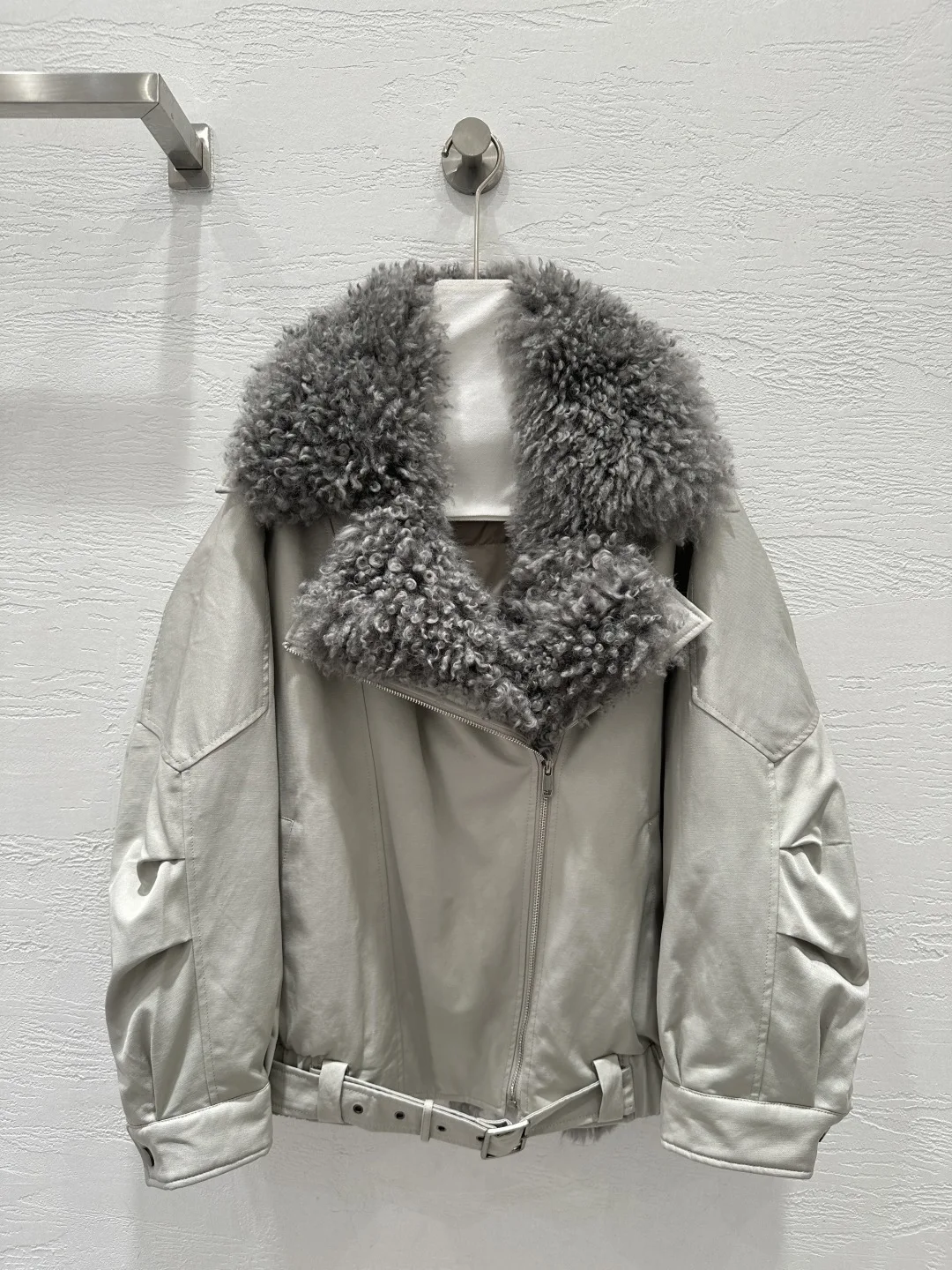 Winter Women 90% While Goose Down Coat Solid Zipper Thick Warm Chic High Quality Casual Turn-down Collar Patchwork Lambhair