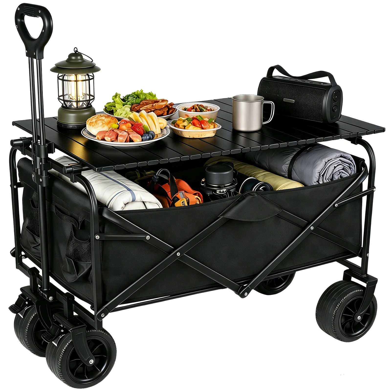 Carreta Plegable de Alta Resistencia 75KG, Carro Utilitario Plegable con Ruedas Giratorias 360° °   Carrito Plegable Todoterreno con Ruedas Giratorias para Acampar al Aire Libre, Jardín y Compras, Gran Capacidad de 100L