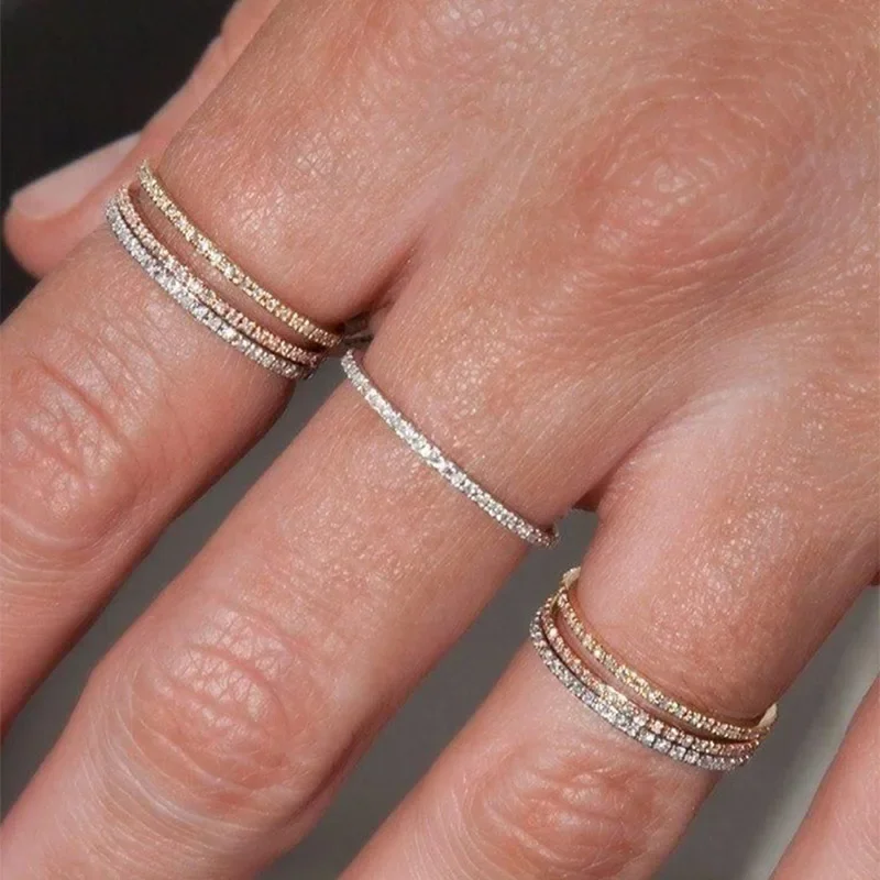 Tiny delikatne Micro Pave cyrkon pierścienie dla kobiet Trendy Chic kryształ codzienne randki kobiet palec pierścień biżuteria prezenty R133 — zdjęcie 2