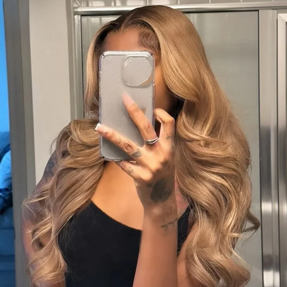 Ombre As Blonde Bruin Menselijk Haar Pruiken Transparant 13X6 13X4 Lace Frontale Remy Pruik Pre Pluk 5X5 Sluiting Body Wave/Rechte Pruik - afbeelding 2