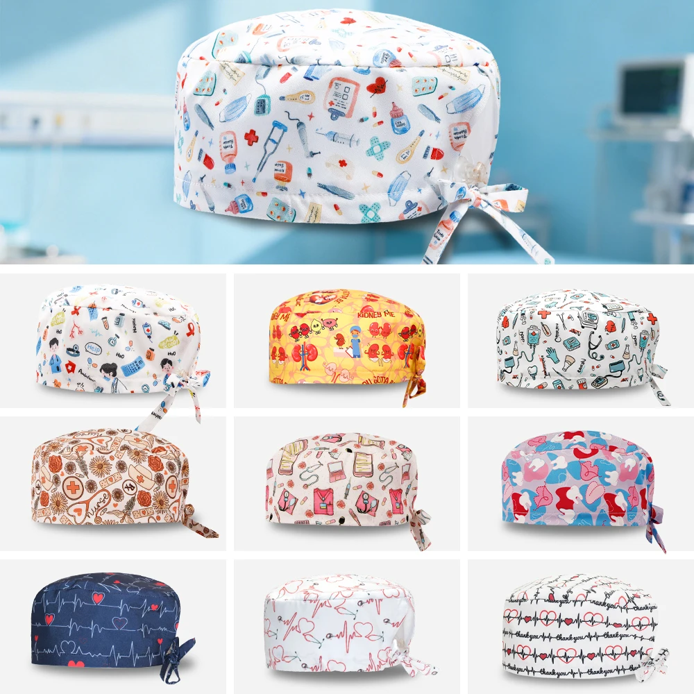 

Шапочки для кормления с медицинским узором, хирургические шапки, шапочки для врачей и медсестер, больничная клиника, стоматологические женские шапки для операционной F1222