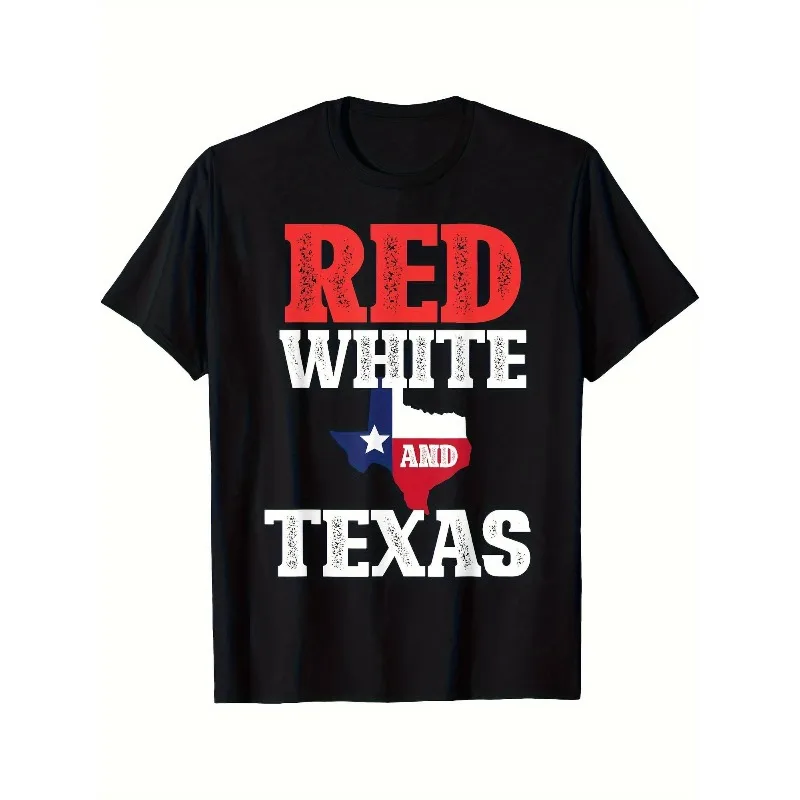 

Red White and Texas Men's & Women's Casual T-Shirt Soft Cotton Short Sleeve Crew Neck Rodeo Pride Cowboy Spirit Design
