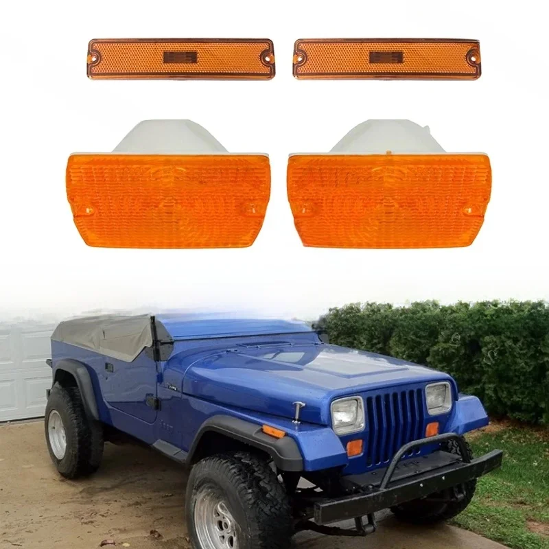 Dla Jeep Wrangler YJ 1987 1988-1993 1994 1995 bursztynowa soczewka przedniego zderzaka boczne światło kierunkowskazu55055020AD55055020AE — zdjęcie 2