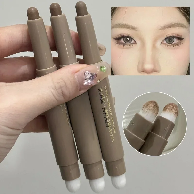 Stylo de maquillage pour contour d'ombre de nez, bronzant, naturel, gris, marron, tridimensionnel, mat, bâton d'ombre, crème de Contour avec brosse