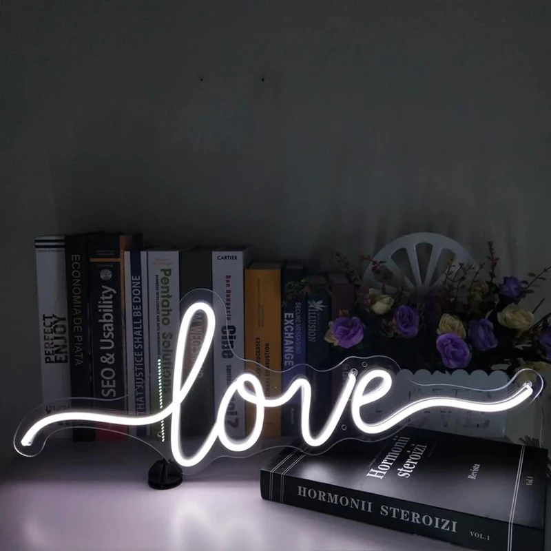 Imagem -04 - Personalizado Led Neon Love Shape Night Light Lâmpada de Sinal Usb Alimentado Nightlight Interior Casamento Festa de Aniversário Decoração da Parede