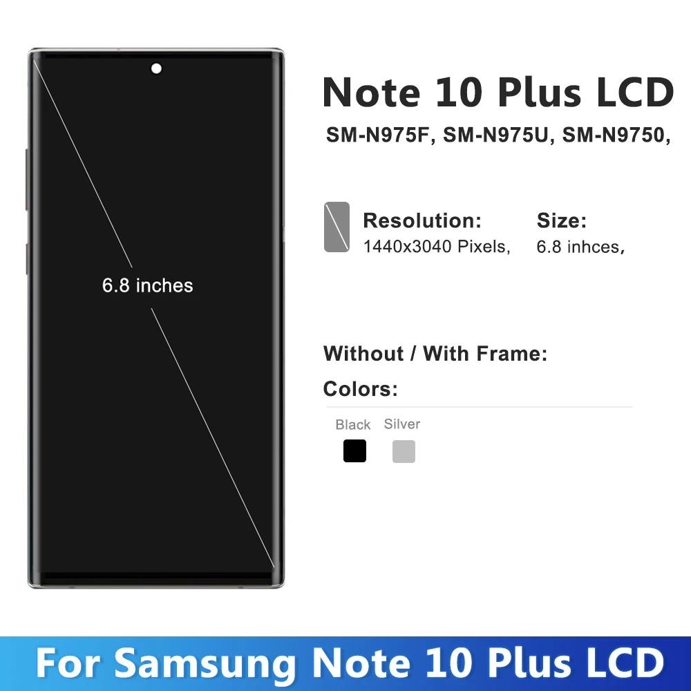 AMOLED / TFT Note 10 Plus Screen Assembly for Samsung Note10+ N975F Lcd Display Touch Screen with Frame Support S Pen