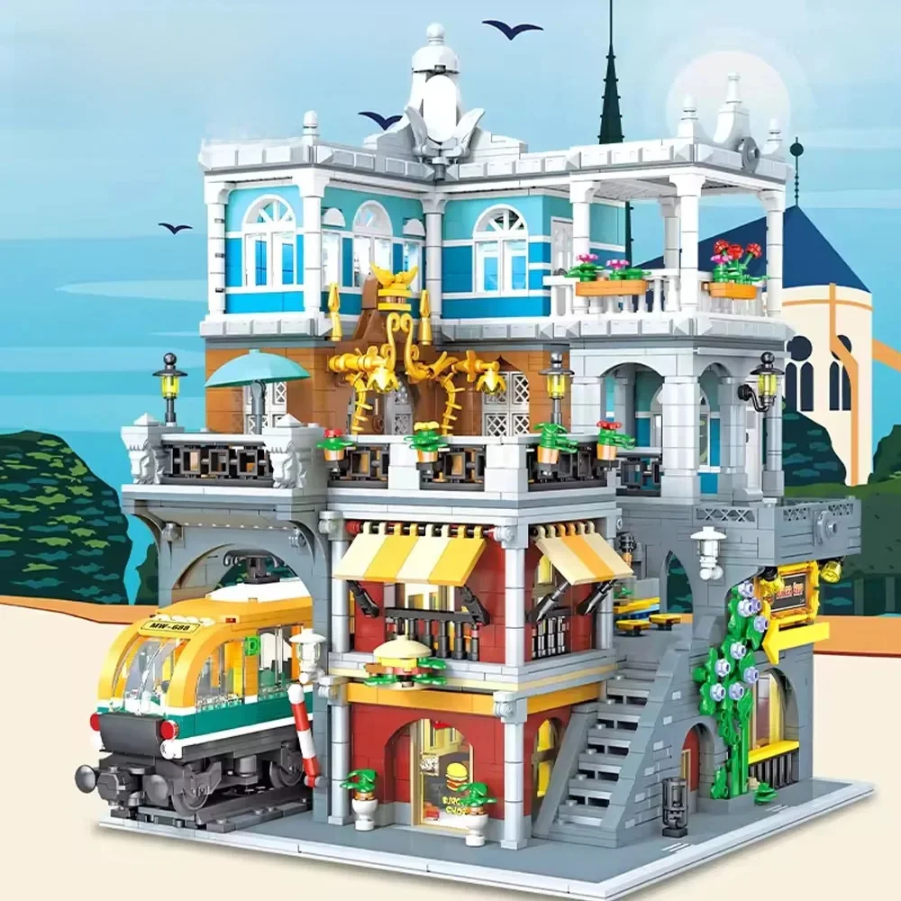 3289PCS Burger Shop Bouwstenen Huis Model Met Licht Stad Uitzicht Straat Scence Metro Bricks Speelgoed Kinderen Meisjes Volwassen geschenken - afbeelding 2
