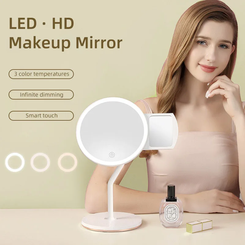 

Desktop LED makeup mirror, desktop dressing mirror, portable ultra-high-definition beauty mirror, can rotate 360 ​​degrees