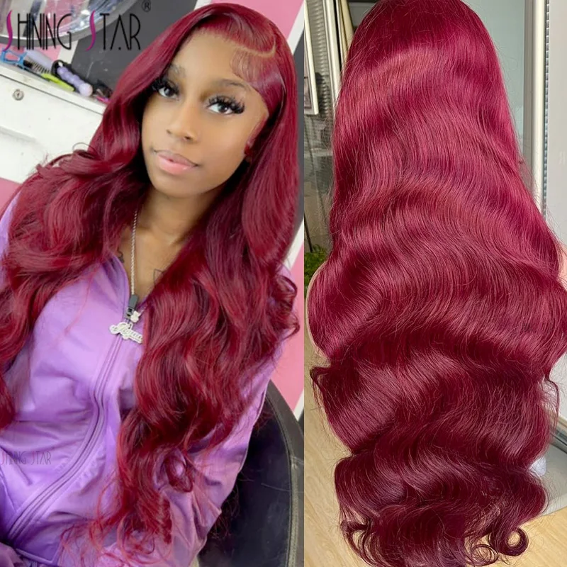 

Burgundy 99J 13x6 Body Wave Lace Front Human Hair Wig HD Transparent Lace Frontal Wigs Brazilian Red Colored Remy Wigs for Women