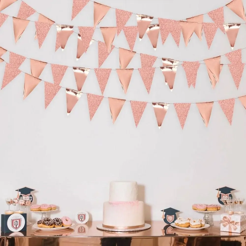 Décoration de fête en or Rose, bannière de fanion triangulaire Rose pour remise de diplôme, mariage, réception nuptiale, fournitures de fête d'anniversaire