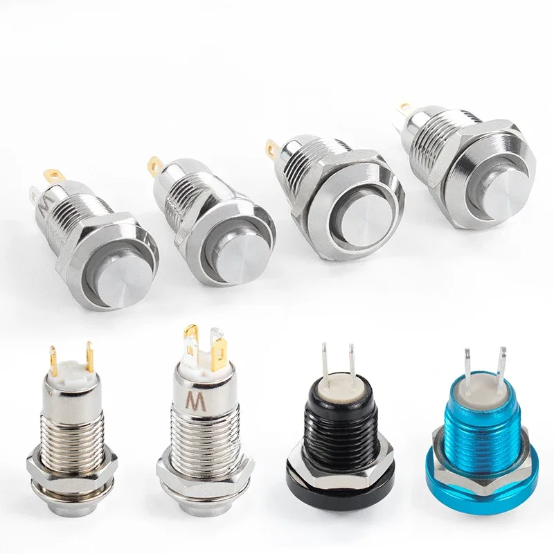 8 10 12 16 mm Wodoodporny metalowy przełącznik przyciskowy LED Samoblokujący/zatrzaskowy Samoresetujący 3 6 12 24 110 220V wysoka głowica — zdjęcie 2