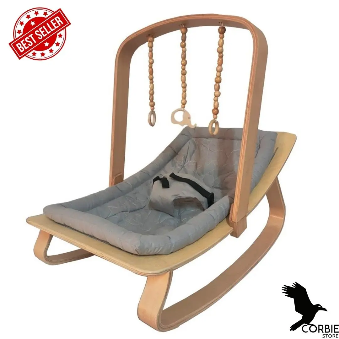 Natural Wooden Rocking Beige Baby Bed Toy Nursery Newborn Baby 0-36 Months Swing Soothing Cradle Gift