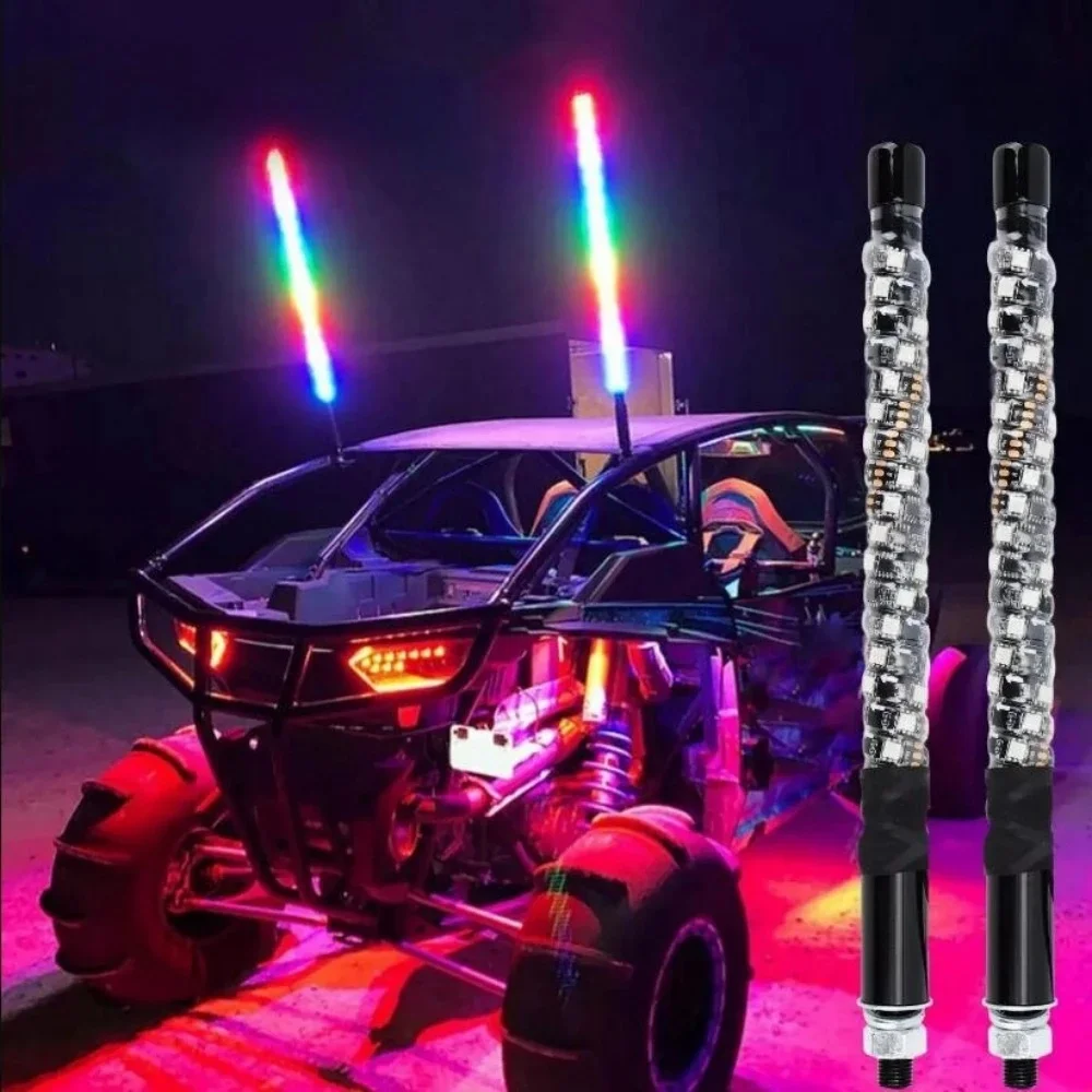 2 sztuki świateł LED typu whip, RGB LED Running Light, sterowanie aplikacją, LED antena, podświetlany whip spiralny, świecące whipy do UTV i ATV — 2