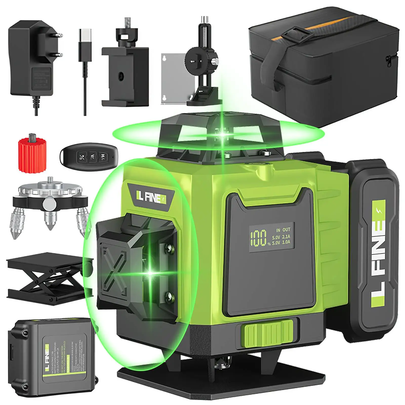 16 Lines 4D Laser Level 12 Lines 3D level 360 ° selflifting Horizontal and Vertical Cross Super power Green Laser Beams